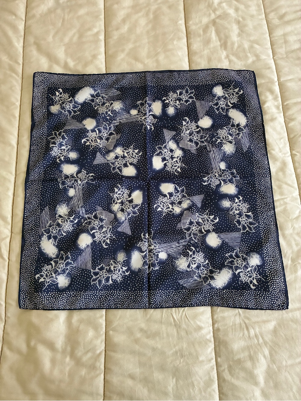 Vintage Bamberger’s Floral Scarf Navy & White 22” Square